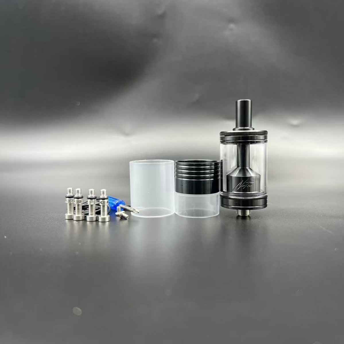 DDSX Netsu RTA Atomizer OD22mm 316 Stainless Steel Black with 1.0/1.2/1.5/1.8/2.0mm Airflow Control Screws