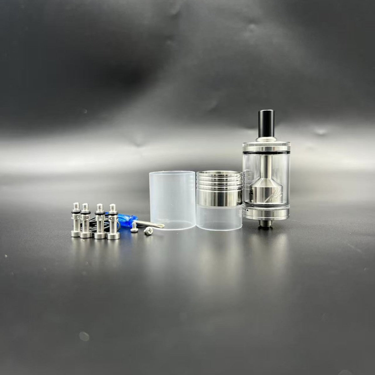 DDSX Netsu RTA Atomizer OD22mm 316 Stainless Steel Black with 1.0/1.2/1.5/1.8/2.0mm Airflow Control Screws