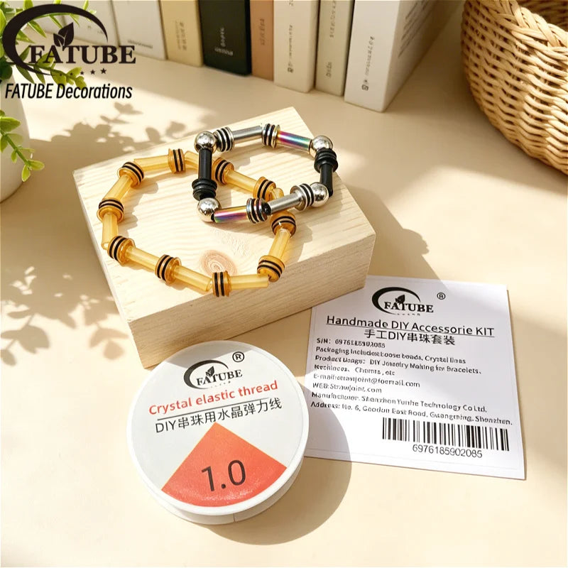 FATUBE Tube Spacer Beads Metal Plastic Loose Beads Multi Color DIY Handmade Bracelet Jewelry Making Kit With Elastic Thread