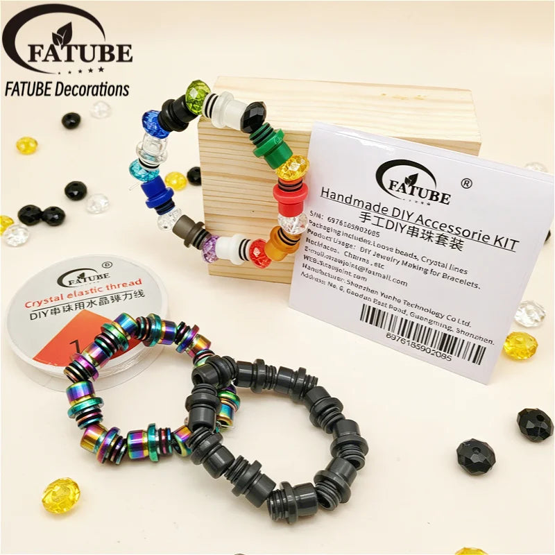 FATUBE DIY Beads Kit - Colorful Plastic Loose Beads with 1.0mm Crystal Elastic Thread for Custom Bracelet Necklace Charm Making