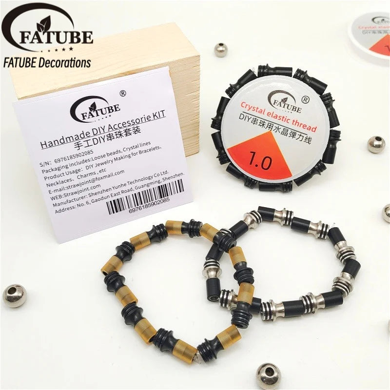 FATUBE DIY Jewelry Making Beads Kit Metal Plastic Tube Spacer Beads with Crystal Elastic Thread for Bracelet Necklace DIY Parts