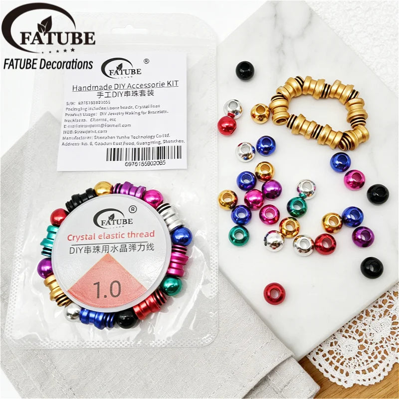 FATUBE Colorful Threaded Aluminum Spacer Beads Multicolor Metal Loose Beads DIY Bracelet Necklace Jewelry Making Accessories