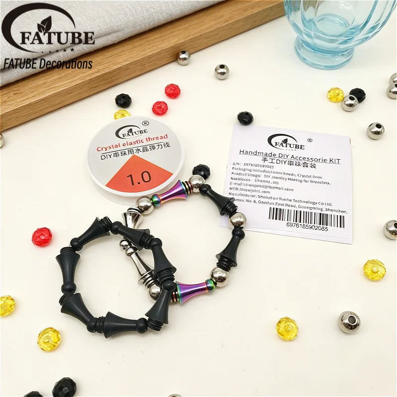FATUBE Handmade DIY Accessorie Kit Spacer Beads Metal Plastic Loose Beads with Elastic Thread for Bracelets Necklaces Making