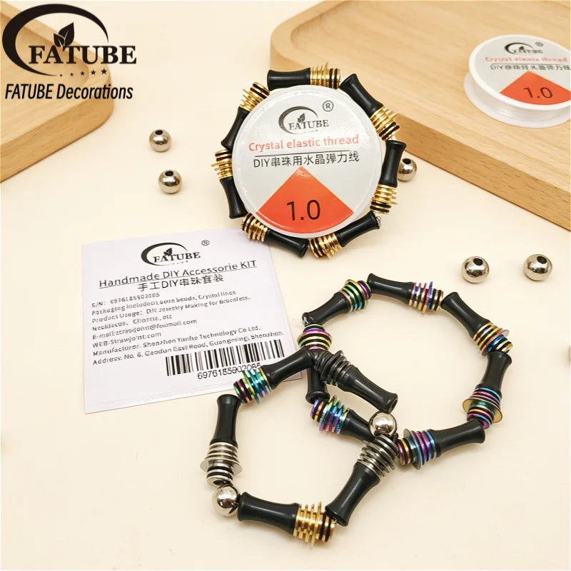 FATUBE DIY Jewelry Making Tube Beads Kit Metal Plastic Spacer Beads Elastic Thread for Bracelet Necklace Handmade Jewelry Parts