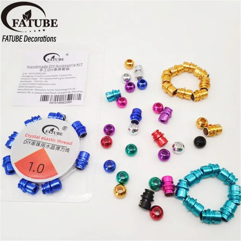 FATUBE Multicolor Large Hole Aluminum Spacer Bead Crystal Elastic Thread DIY Handmade Bracelet Necklace Jewelry Making Parts Set