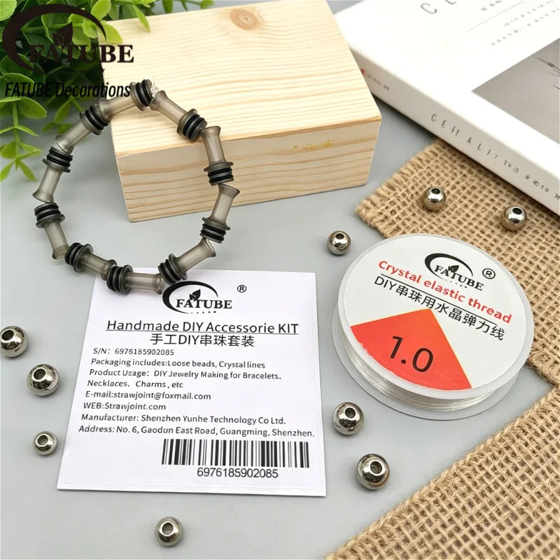 FATUBE DIY Handmade Jewelry Making Kit Tube Spacer Beads Metal Round Loose Beads Crystal Elastic Thread Set For Craft Supplies