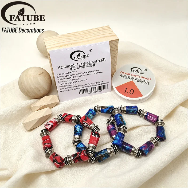 FATUBE Metal Resin Bead Set DIY Bracelet Making Kit Thread Loose Spacer Bead for Handmade Jewelry Necklaces Charm Craft Supplies