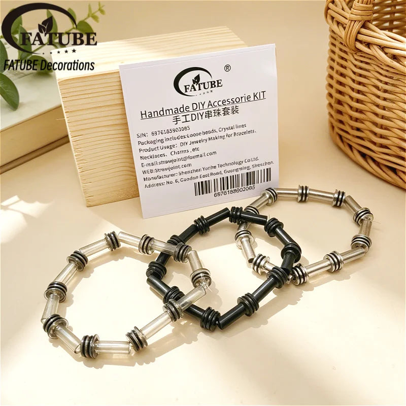 FATUBE Tube Spacer Beads Metal Plastic Loose Beads Multi Color DIY Handmade Bracelet Jewelry Making Kit With Elastic Thread