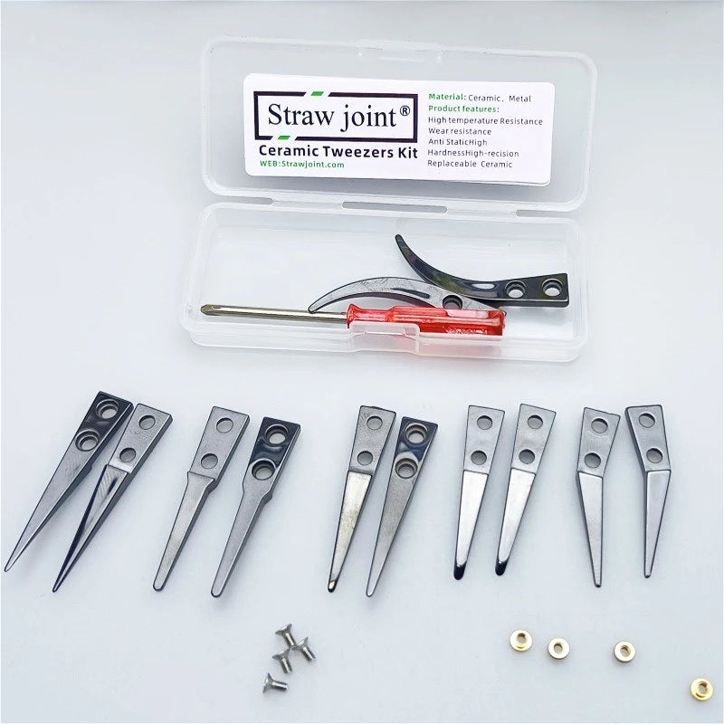 Ceramic Tweezers Tips Kit Stainless Steel Handle Anti-Static High Precision Replacement Tweezers Parts Set Tweezers Repair Tools