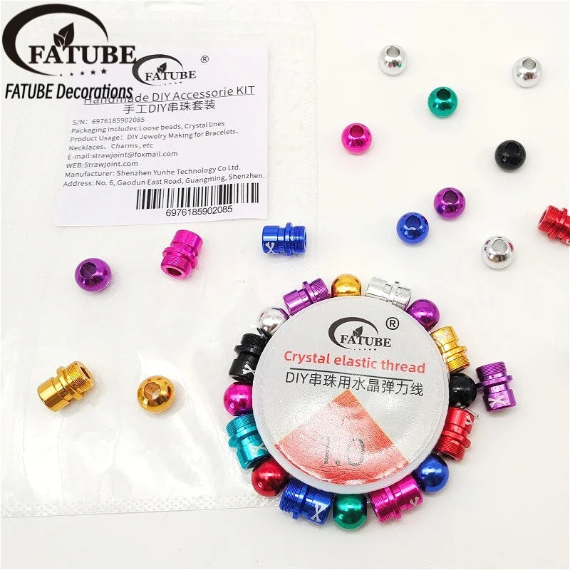 FATUBE DIY Jewelry Set Multicolor Thread Large Hole Aluminum Beads Elastic Thread For Handmade Bracelet Charm Craft Making