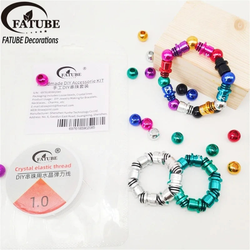 Multicolor Round Aluminum Loose Beads with Crystal Elastic Thread Handmade DIY Beading Kit for Bracelet Necklace Jewelry Making
