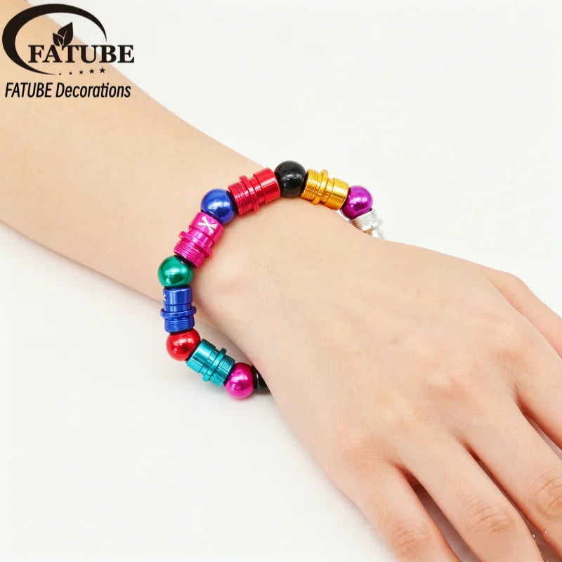 FATUBE DIY Jewelry Set Multicolor Thread Large Hole Aluminum Beads Elastic Thread For Handmade Bracelet Charm Craft Making