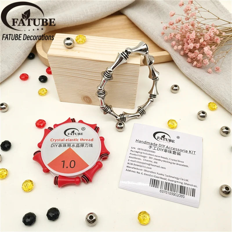 FATUBE Handmade DIY Accessorie Kit Spacer Beads Metal Plastic Loose Beads with Elastic Thread for Bracelets Necklaces Making