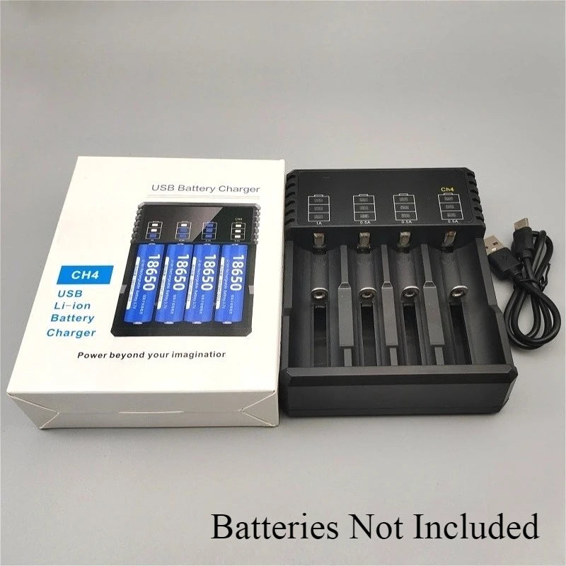 18650 Battery Charger USB Single/Dual/Four-Slot 3.7V Li-ion Universal Charger for Flashlights & Headlamps