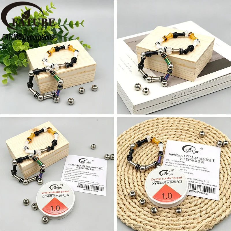 FATUBE DIY Handmade Jewelry Making Kit Tube Spacer Beads Metal Round Loose Beads Crystal Elastic Thread Set For Craft Supplies