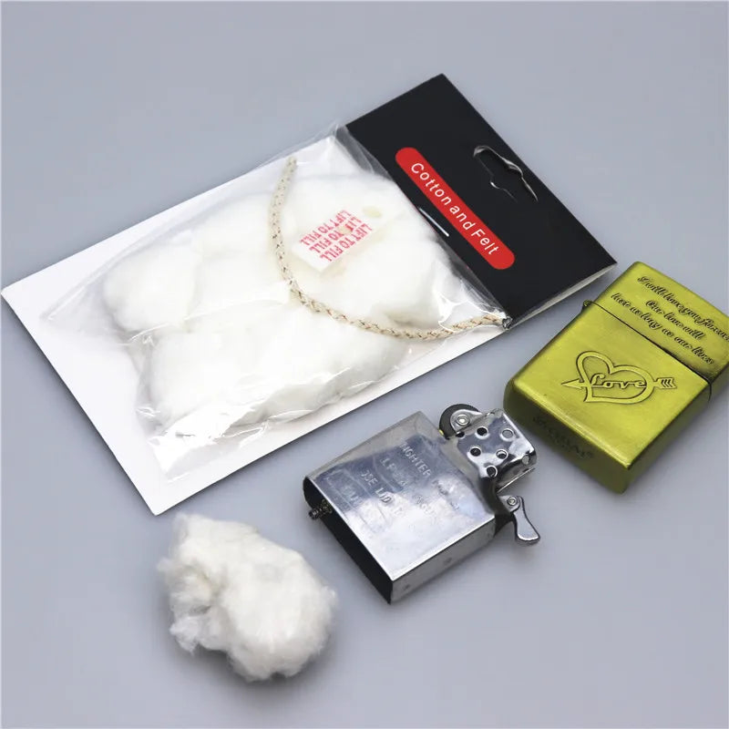 COTN THREADS Lighter Cotton Replacement Accessories Organic Oil‑Wicking Laces Sheet‑Shaped Cotton Balls Flint Stones