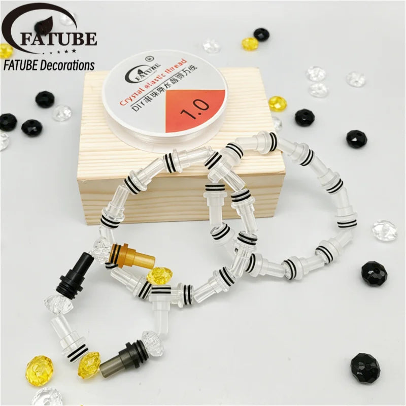 FATUBE DIY Beads Kit with Striped Tube Beads -Transparent/Black/Amber Loose Beads for DIY Jewelry Custom Bracelet Handmade Craft