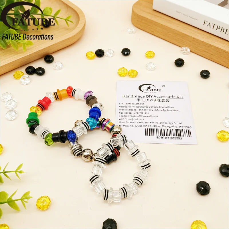 FATUBE DIY Beads Kit - Colorful Plastic Loose Beads with 1.0mm Crystal Elastic Thread for Custom Bracelet Necklace Charm Making