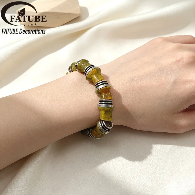 FATUBE Snake Skin Pattern Resin Metal Spacer Beads DIY Handmade Bracelet Necklace Jewelry Making Loose Beads Supplies Kit