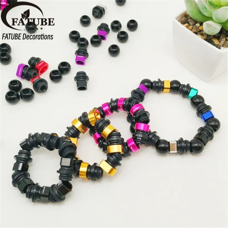 FATUBE Mixed Color Aluminum & Glossy Black Round Ball Spacer Loose Beads for DIY Bracelet Handmade Jewelry Making Parts