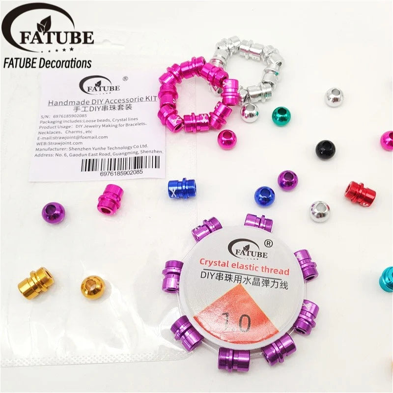 FATUBE DIY Jewelry Set Multicolor Thread Large Hole Aluminum Beads Elastic Thread For Handmade Bracelet Charm Craft Making