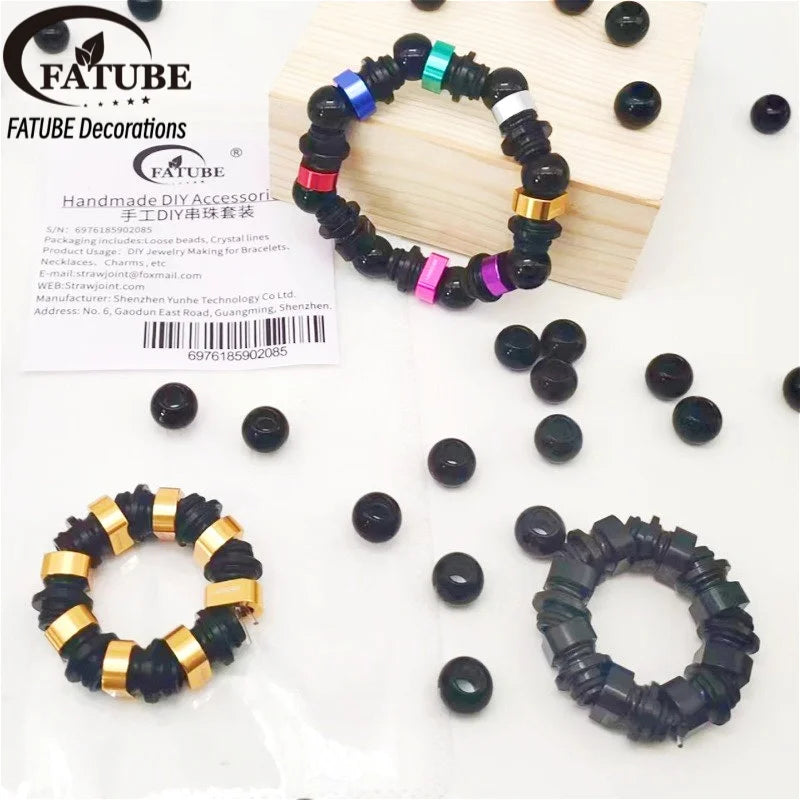 FATUBE Mixed Color Aluminum & Glossy Black Round Ball Spacer Loose Beads for DIY Bracelet Handmade Jewelry Making Parts