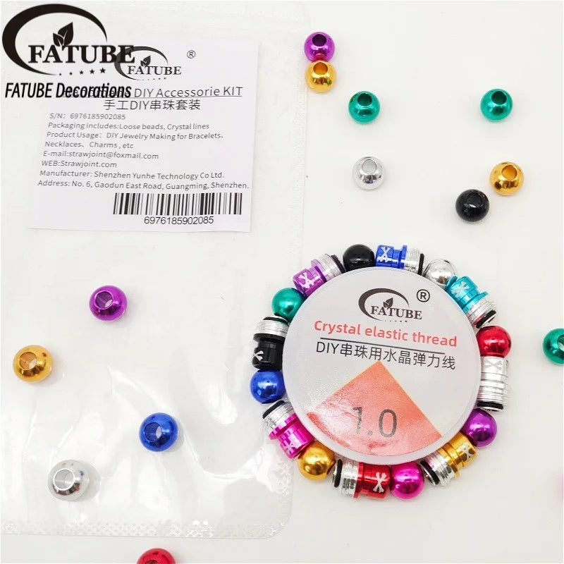 FATUBE Multicolor Large Hole Aluminum Spacer Beads Kit With Crystal Elastic Thread DIY Bracelet Necklace Jewelry Making Parts