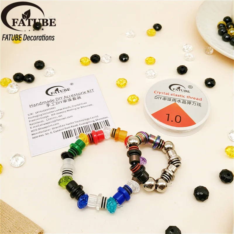 FATUBE DIY Beads Kit - Colorful Plastic Loose Beads with 1.0mm Crystal Elastic Thread for Custom Bracelet Necklace Charm Making
