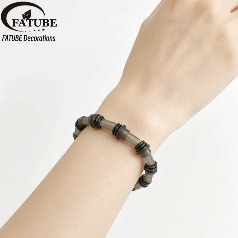 FATUBE DIY Beads Kit with Striped Tube Beads -Transparent/Black/Amber Loose Beads for DIY Jewelry Custom Bracelet Handmade Craft