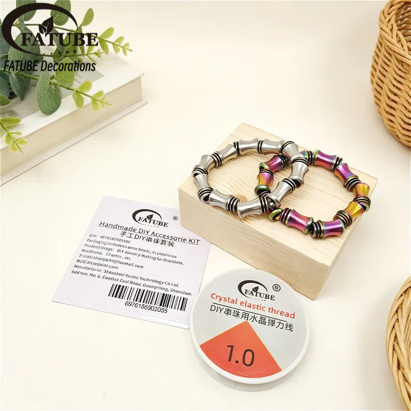 Multi Color FATUBE Spacer Beads Metal Plastic Loose Beads DIY Handmade Bracelet Jewelry Craft Making Kit With Elastic Thread