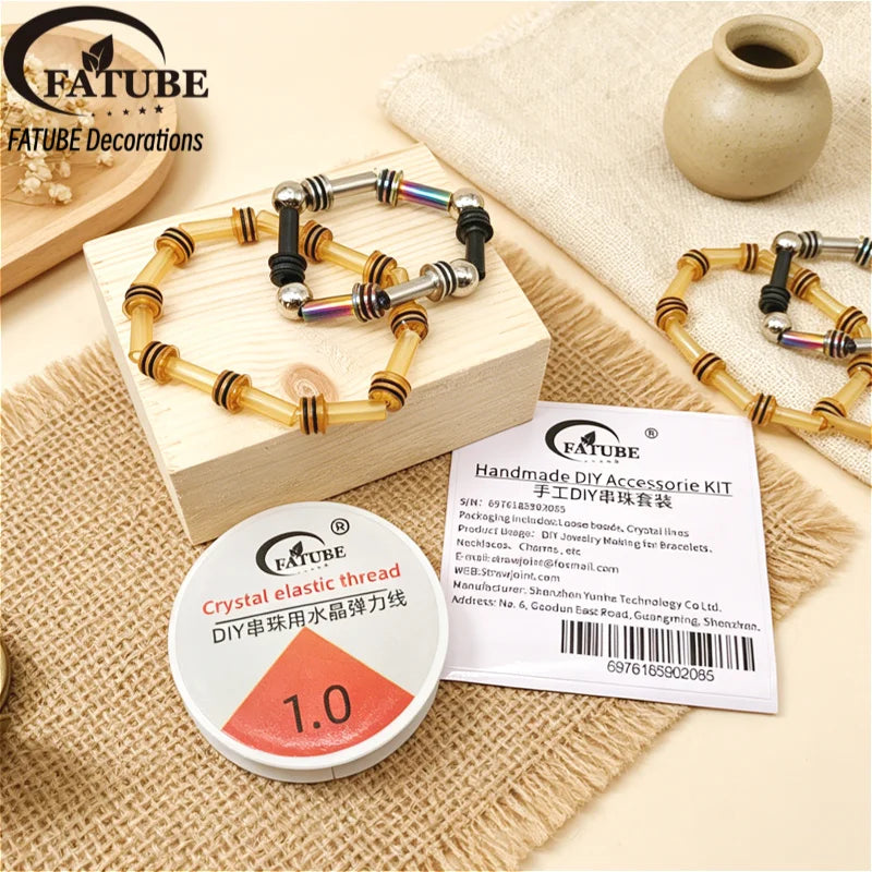 FATUBE Tube Spacer Beads Metal Plastic Loose Beads Multi Color DIY Handmade Bracelet Jewelry Making Kit With Elastic Thread