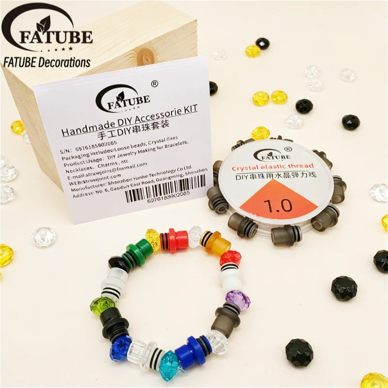 FATUBE DIY Beads Kit - Colorful Plastic Loose Beads with 1.0mm Crystal Elastic Thread for Custom Bracelet Necklace Charm Making