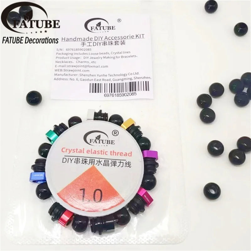 FATUBE Mixed Color Aluminum & Glossy Black Round Ball Spacer Loose Beads for DIY Bracelet Handmade Jewelry Making Parts