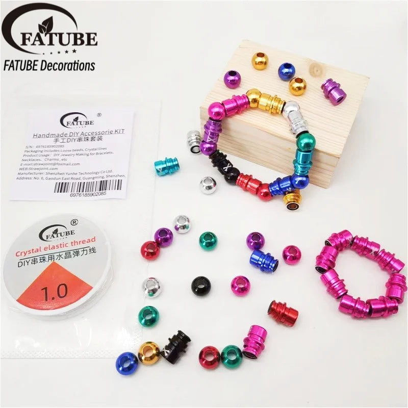 FATUBE Multicolor Large Hole Aluminum Spacer Bead Crystal Elastic Thread DIY Handmade Bracelet Necklace Jewelry Making Parts Set