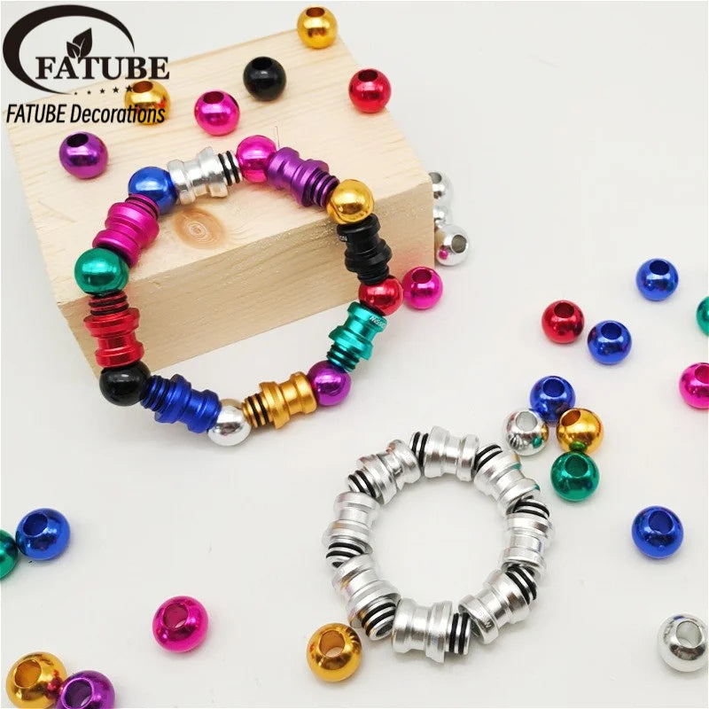 FATUBE Colorful Threaded Aluminum Spacer Beads Multicolor Metal Loose Beads DIY Bracelet Necklace Jewelry Making Accessories