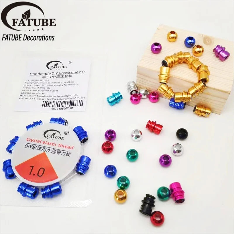 FATUBE Multicolor Large Hole Aluminum Spacer Bead Crystal Elastic Thread DIY Handmade Bracelet Necklace Jewelry Making Parts Set