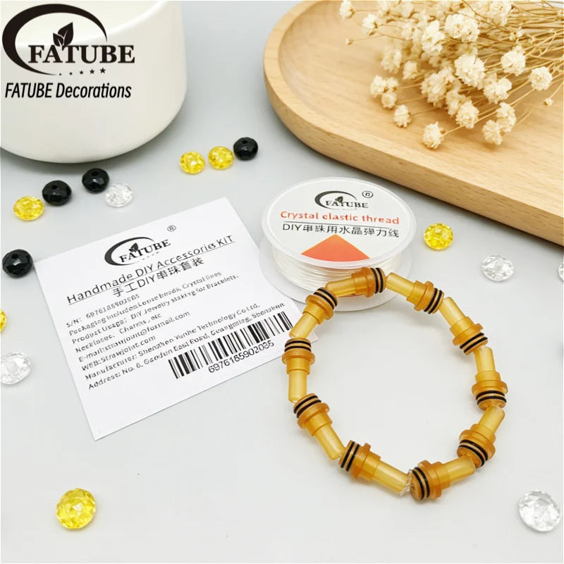 FATUBE DIY Beads Kit with Striped Tube Beads -Transparent/Black/Amber Loose Beads for DIY Jewelry Custom Bracelet Handmade Craft