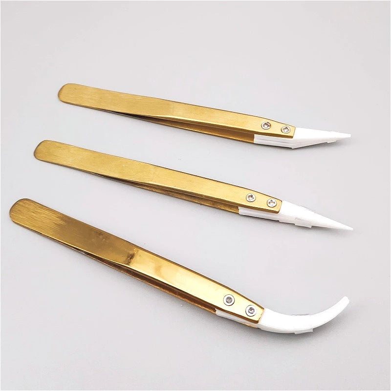 High-Temperature Resistant Smooth Stainless Steel Ceramic Tweezers - Household Pointed & Bent Tip Tool Set