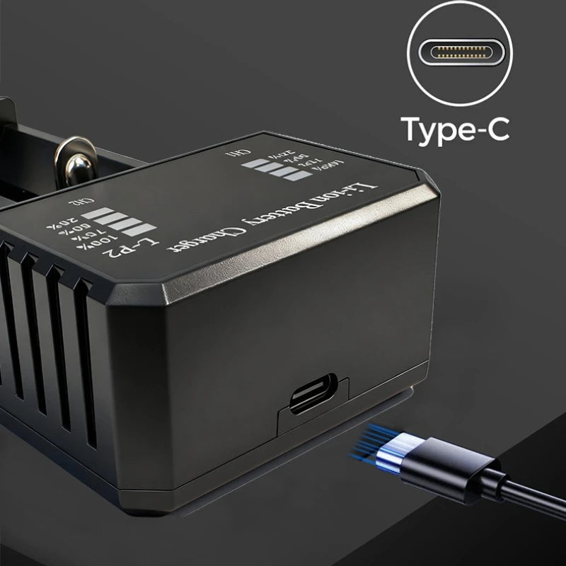 New Version 3.6V/3.7V Multi-Function Dual-Slot Lithium Battery Charger USB Type-C Port