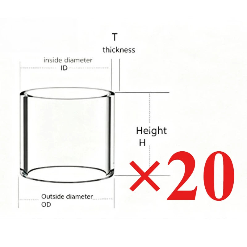 20PCS GLASS Tube for Cleito/Cleito Pro/Cleito 120/Cleito 120 Pro/Puxos/Nautilus 2S/Nautilus 2/Nautilus 3 24mm/zelos 2.0/Zelos 50W KIT/Nautilus X 2ml/Nautilus X 4ml/X30/TIGON Standard/TIGON TPD/POCKEX Pocket AIO/K4/Nepho SubOhm.