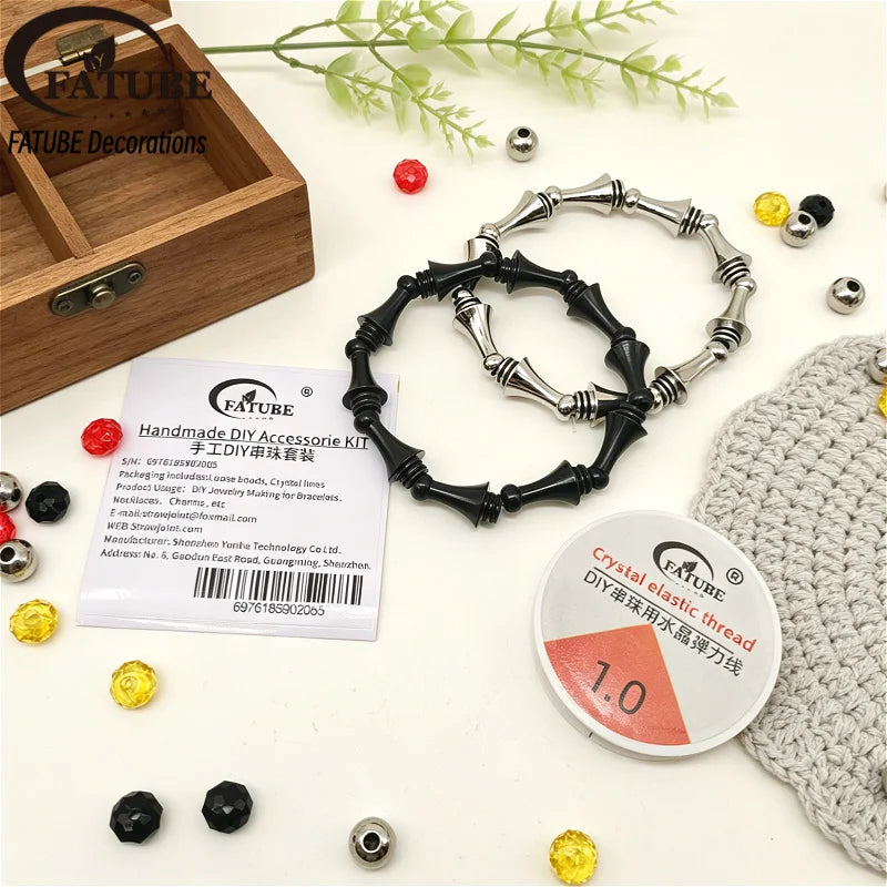 FATUBE Handmade DIY Accessorie Kit Spacer Beads Metal Plastic Loose Beads with Elastic Thread for Bracelets Necklaces Making