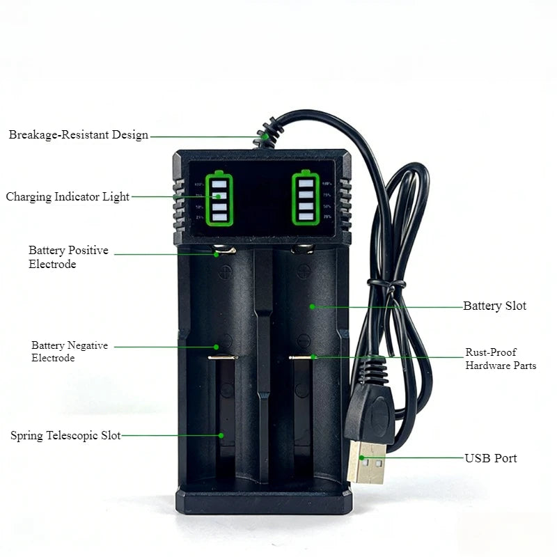 21700 4.2V Lithium Battery Charger for USB Single-slot, Dual-slot and Quad-slot Flashlights, Hair Clippers and Megaphones