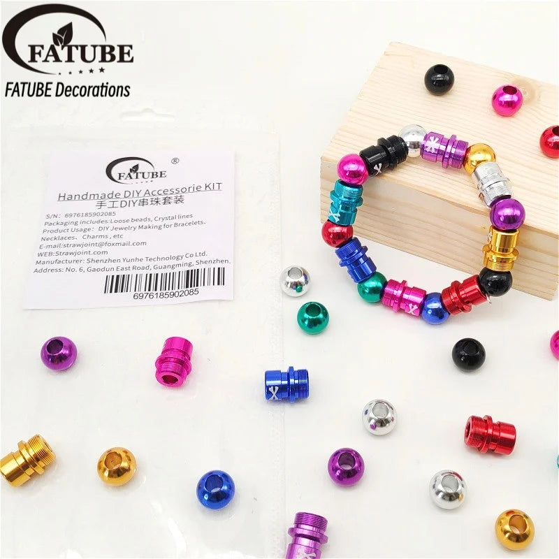 FATUBE DIY Jewelry Set Multicolor Thread Large Hole Aluminum Beads Elastic Thread For Handmade Bracelet Charm Craft Making