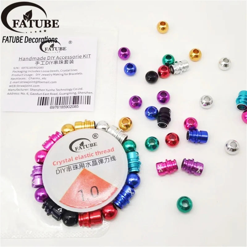 FATUBE Multicolor Large Hole Aluminum Spacer Bead Crystal Elastic Thread DIY Handmade Bracelet Necklace Jewelry Making Parts Set