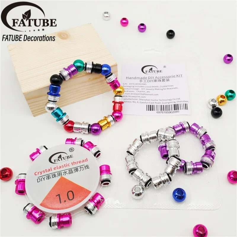 FATUBE Multicolor Large Hole Aluminum Spacer Beads Kit With Crystal Elastic Thread DIY Bracelet Necklace Jewelry Making Parts