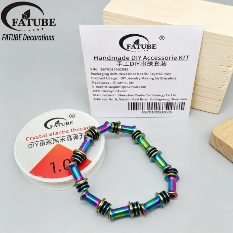 FATUBE DIY Handmade Jewelry Making Kit Tube Spacer Beads Metal Round Loose Beads Crystal Elastic Thread Set For Craft Supplies