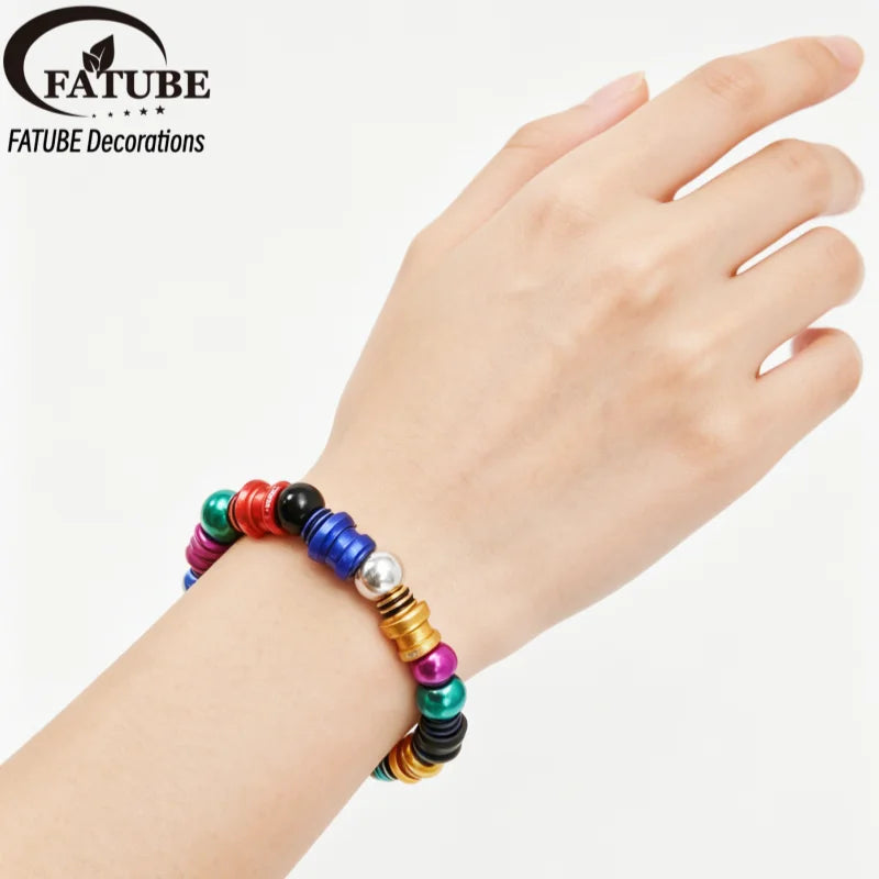 FATUBE Colorful Threaded Aluminum Spacer Beads Multicolor Metal Loose Beads DIY Bracelet Necklace Jewelry Making Accessories