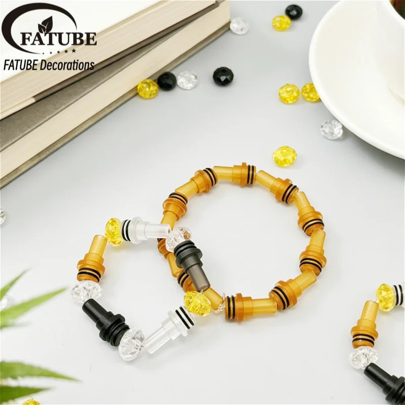 FATUBE DIY Beads Kit with Striped Tube Beads -Transparent/Black/Amber Loose Beads for DIY Jewelry Custom Bracelet Handmade Craft