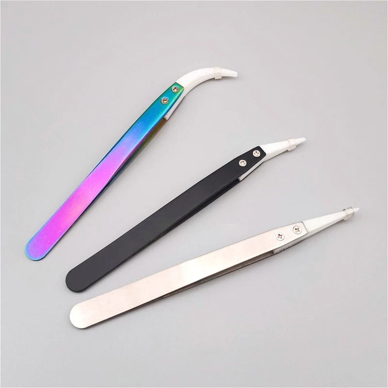 High-Temperature Resistant Smooth Stainless Steel Ceramic Tweezers - Household Pointed & Bent Tip Tool Set