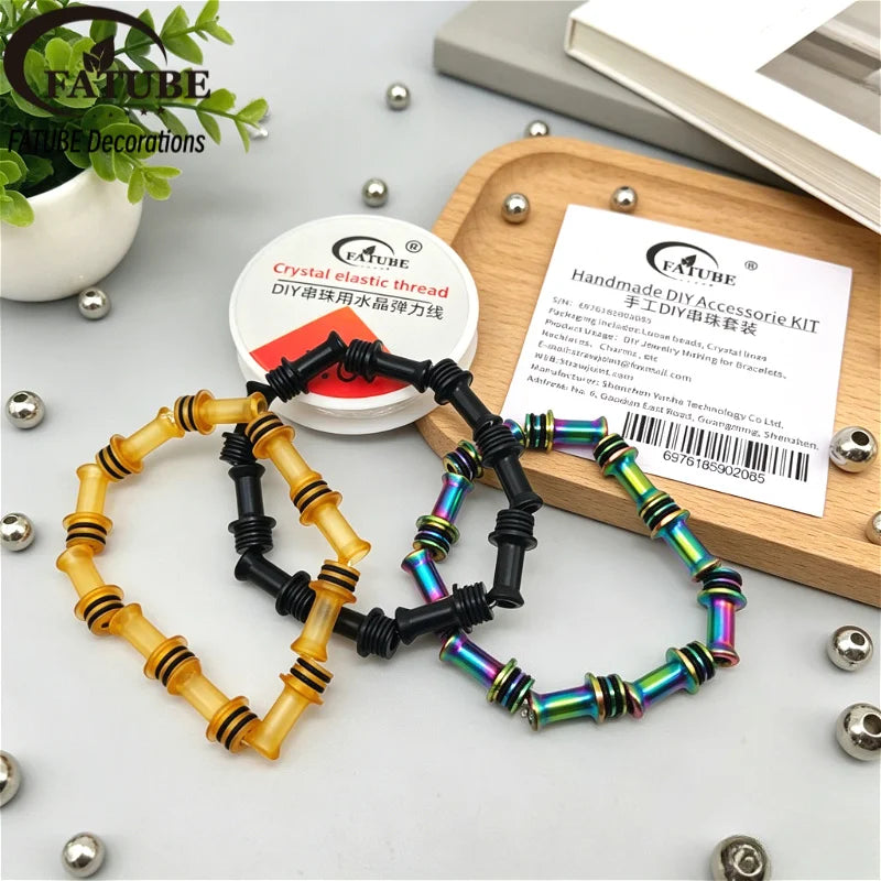 FATUBE DIY Handmade Jewelry Making Kit Tube Spacer Beads Metal Round Loose Beads Crystal Elastic Thread Set For Craft Supplies